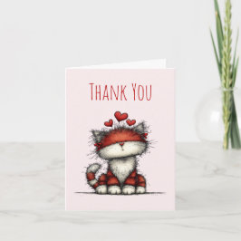 Tarjeta De Agradecimiento Cat with Red Love Hearts Cute and Funny