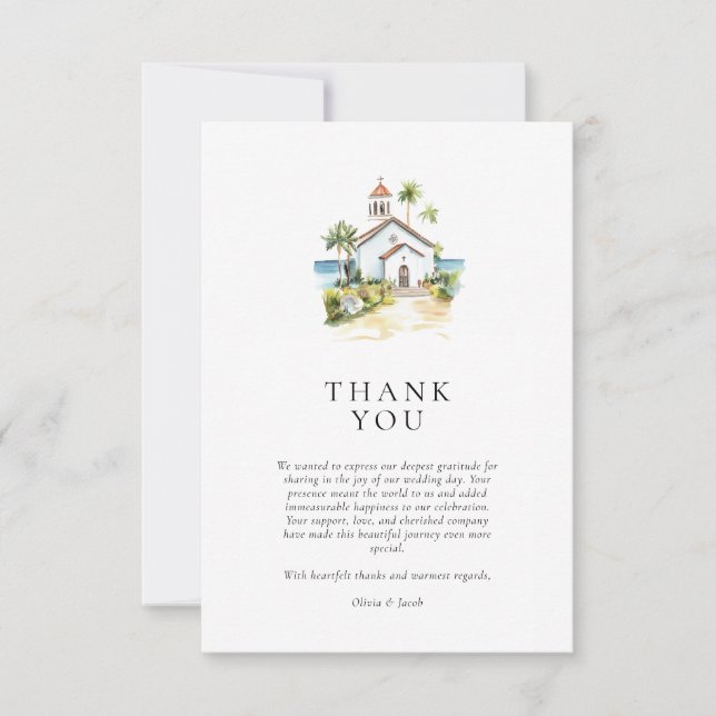 Tarjeta De Agradecimiento Catholic Church Tropical Wedding (Anverso)