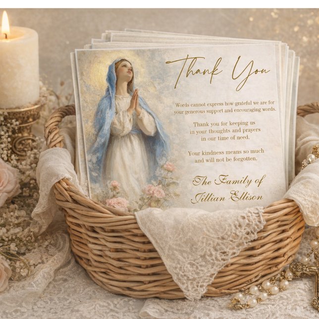 Tarjeta De Agradecimiento Catholic Funeral Memorial Blessed Virgin Mary  (Subido por el creador)