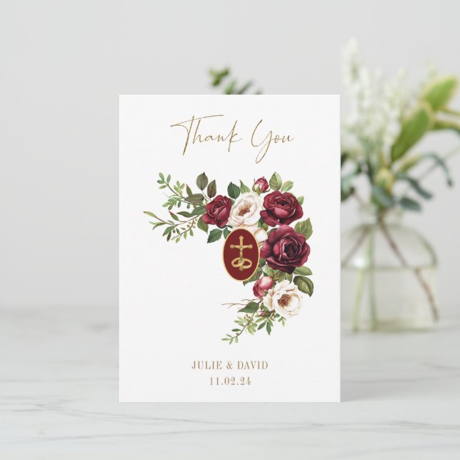 Tarjeta De Agradecimiento Católica Claret Floral Gold Crucifix Boda (Anverso de pie)