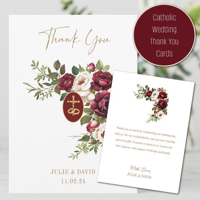 Tarjeta De Agradecimiento Católica Claret Floral Gold Crucifix Boda (Subido por el creador)