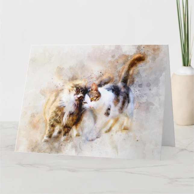 Tarjeta De Agradecimiento Cats Best Friends Forever acuarela (Anverso)