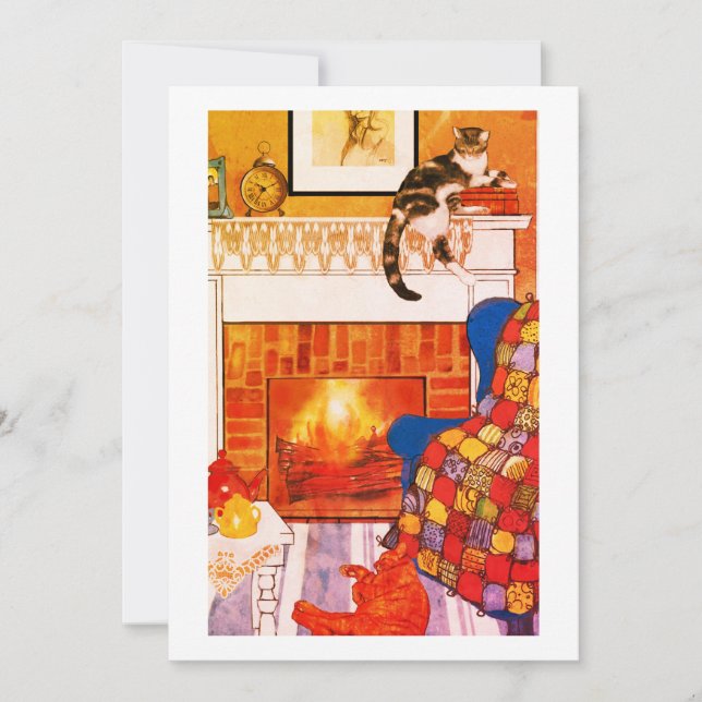 Tarjeta De Agradecimiento Cats Cozy Scene Blank Note Card (Anverso)