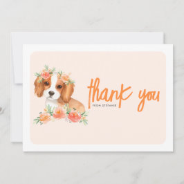 Tarjeta De Agradecimiento Cavalier King Charles Spaniel Peach Floral