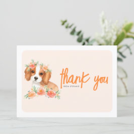 Tarjeta De Agradecimiento Cavalier King Charles Spaniel Peach Floral