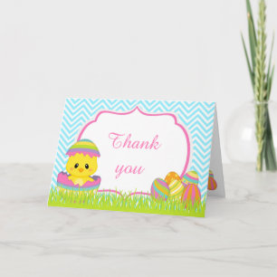 Tarjeta De Agradecimiento Cazador de Huevos de Pascua con Pollito y Chevrone