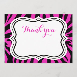 Tarjeta De Agradecimiento Cebra de moda negra rosa chica animal gracias