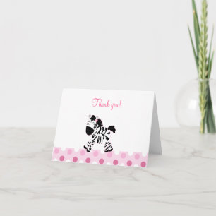 Tarjeta De Agradecimiento Cebra rosa pequeña doblada