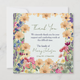 Tarjeta De Agradecimiento Celebración Conmemorativa de la Vida Flores Silves