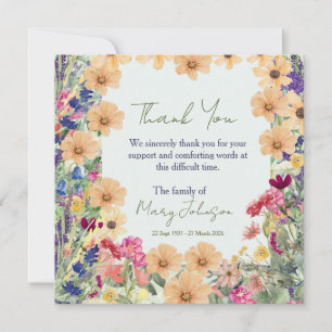 Tarjeta De Agradecimiento Celebración Conmemorativa de la Vida Flores Silves