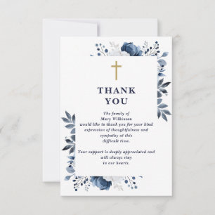 Tarjeta De Agradecimiento Celebración Cristiana Floral Azul Del Funeral De L