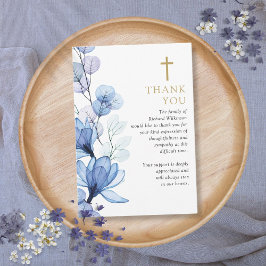 Tarjeta De Agradecimiento Celebración Cristiana Floral Azul Del Funeral De L