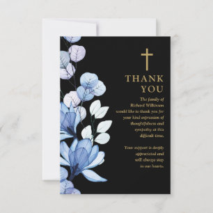 Tarjeta De Agradecimiento Celebración Cristiana Floral Azul Del Funeral De L