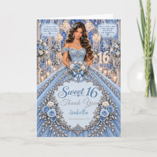 Tarjeta De Agradecimiento Celebración de Dulces 16 de Azul Hielo