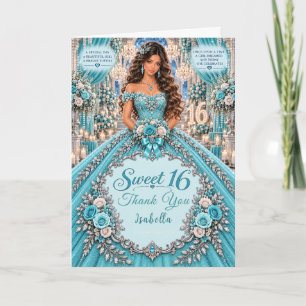Tarjeta De Agradecimiento Celebración de Dulces 16 Turquesa Plata