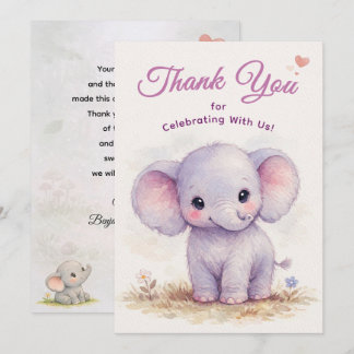 Tarjeta De Agradecimiento Celebración de elefante bebé púrpura lindo