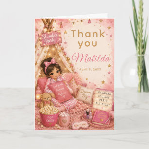 Tarjeta De Agradecimiento Celebración de fiesta de pijamas rosa