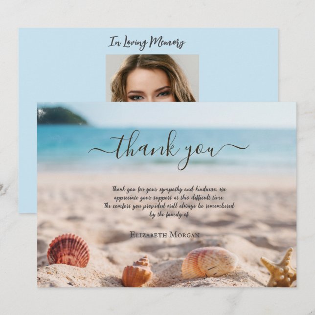 Tarjeta De Agradecimiento Celebración De La Vida De Las Aguas Marinas De Pla (Anverso / Reverso)