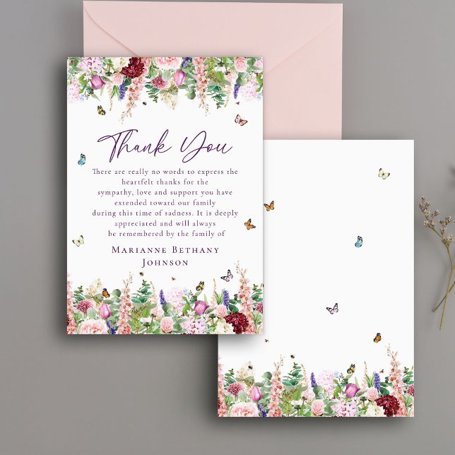 Tarjeta De Agradecimiento Celebración de la vida en memoria de las mariposas (Subido por el creador)