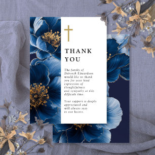 Tarjeta De Agradecimiento Celebración de la vida floral cristiana azul marin
