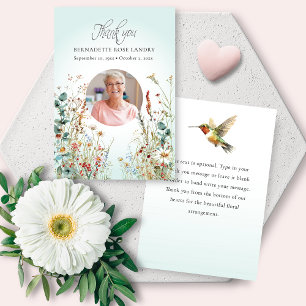 Tarjeta De Agradecimiento Celebración de la Vida Flores Silvestres Colibrí G