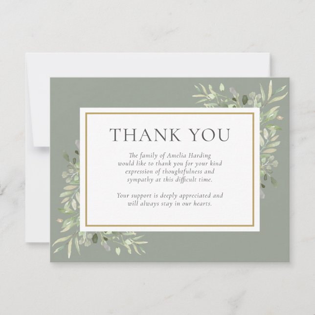 Tarjeta De Agradecimiento Celebración de la vida funeral de vegetación  Foto (Anverso)