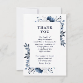 Tarjeta De Agradecimiento Celebración de la vida funeral floral azul marino