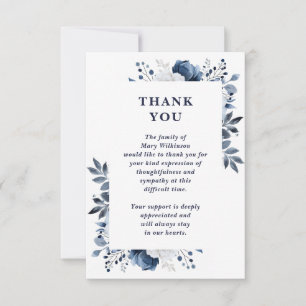 Tarjeta De Agradecimiento Celebración de la vida funeral floral azul marino