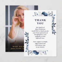 Tarjeta De Agradecimiento Celebración de la vida funeral floral azul marino 