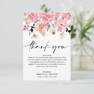 Tarjeta De Agradecimiento Celebración de la vida Funeral Memorial Floral