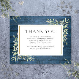 Tarjeta De Agradecimiento Celebración de la Vida Funeral Verde Rústico Azul