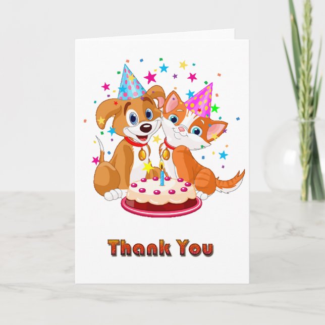 Tarjeta De Agradecimiento Celebración de Perro y Gato Gracias (Anverso)
