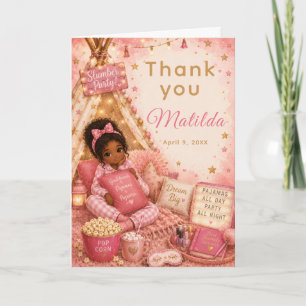 Tarjeta De Agradecimiento Celebración de pijamada rosa