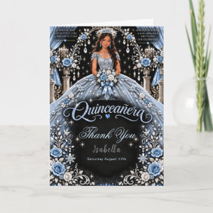 Tarjeta De Agradecimiento Celebración de Quinceañera Azul Hielo