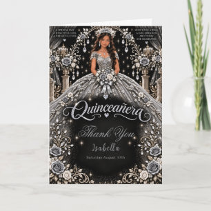 Tarjeta De Agradecimiento Celebración de Quinceañera Blanco Plata