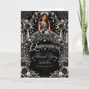 Tarjeta De Agradecimiento Celebración de Quinceañera de Plata Negra