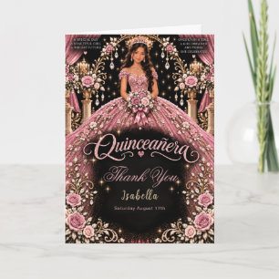 Tarjeta De Agradecimiento Celebración de Quinceañera Rosa