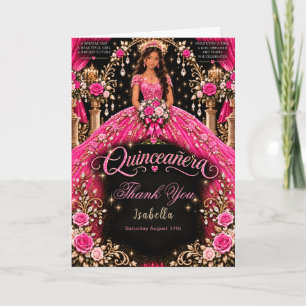 Tarjeta De Agradecimiento Celebración de Quinceañera Rosa Caliente