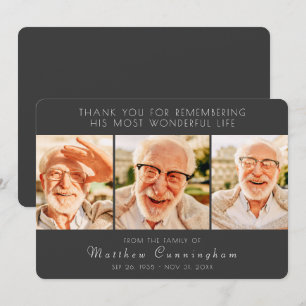 Tarjeta De Agradecimiento Celebración de su vida moderna y simple tres fotos
