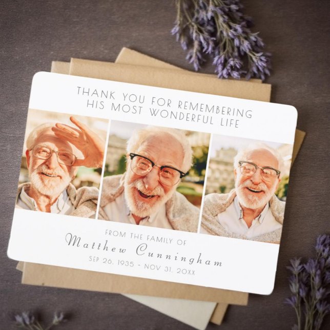 Tarjeta De Agradecimiento Celebración de su vida moderna y simple tres fotos (Subido por el creador)