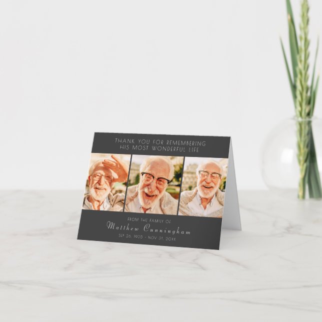 Tarjeta De Agradecimiento Celebración de su vida moderna y simple tres fotos (Anverso)