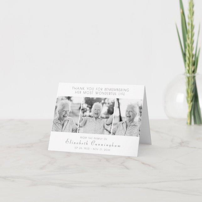 Tarjeta De Agradecimiento Celebración de su vida moderna y simple tres fotos (Anverso)
