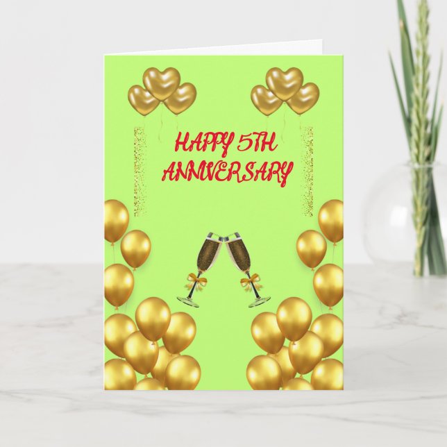 Tarjeta De Agradecimiento Celebración del 5° Aniversario Boda Amor y Alegría (Anverso)