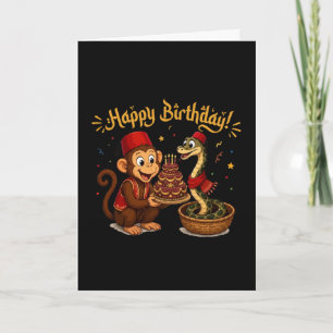 Tarjeta De Agradecimiento Celebración divertida de cumpleaños de mono y serp