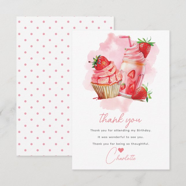 Tarjeta De Agradecimiento Celebración dulce cumpleaños de fresa (Anverso / Reverso)
