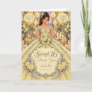 Tarjeta De Agradecimiento Celebración Dulces 16 Amarillo
