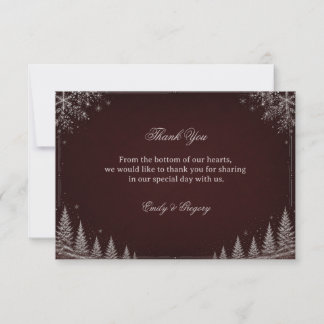 Tarjeta De Agradecimiento Celebración Elegante de Bosque Invernal Burgundy