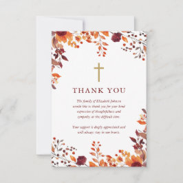 Tarjeta De Agradecimiento Celebración Floral De Caída Cristiana Del Funeral 