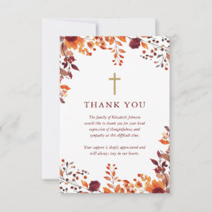 Tarjeta De Agradecimiento Celebración Floral De Caída Cristiana Del Funeral 