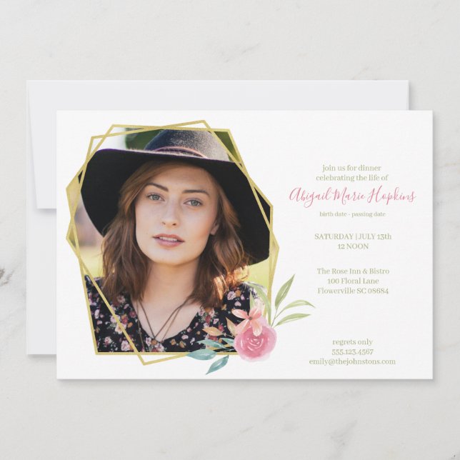Tarjeta De Agradecimiento Celebración floral rosada elegante del entierro de (Anverso)